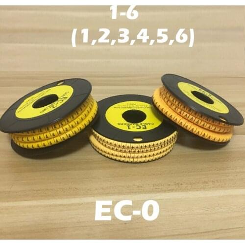 1200pcs EC-0 1.5mm2 Arabic Numeral 1-6 Letter Pattern PVC Flexible Print Sleeve Concave Tube Label Wire Cable Marker