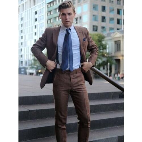 2020 Mens New Fashion Suit 2 Pieces Single-breasted Notch Lapel Flat Slim Fit Casual Tuxedos For Weddings(Suits+Pants)