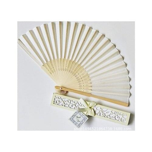 50pcs / lot Personalized Luxurious Silk Double Hand Fan Elegant Laser-cut Gift Box + PRINT + Party Favors / Wedding Gifts