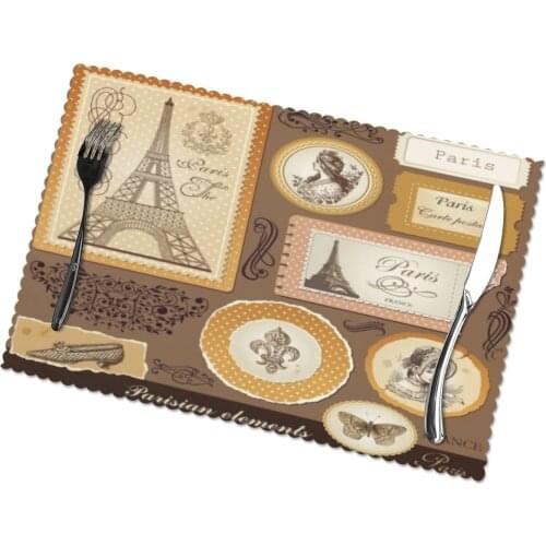 6 PCS Placemat Table Mat Paris And Calligraphic For Tables Heat-insulation Linen Kitchen Dining Pads