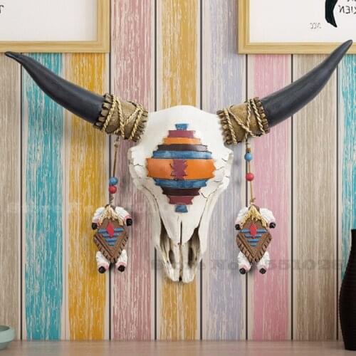 American 3D Bull Head Sculpture Wall Decor Resin Animal Figurine Miniature Modern Living Room Decorative Art