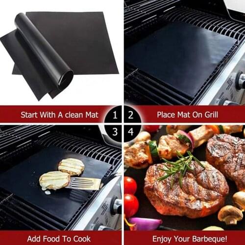 Behogar Grill Mats Reusable Heat-Resistant BBQ Barbecue Pad Sheet with 2 Silicone Brushes for Picnic Cooking Baking Tool
