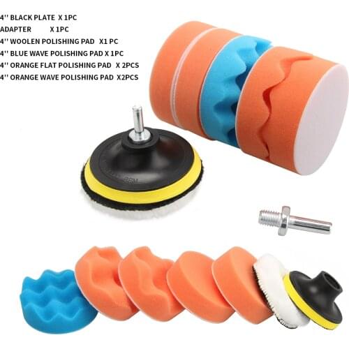 8Pcs 4"Buffing Pad Auto Car Polishing Pad Kit Buffer + Drill Adapter Using For Car Polisher Electric Drill Pack