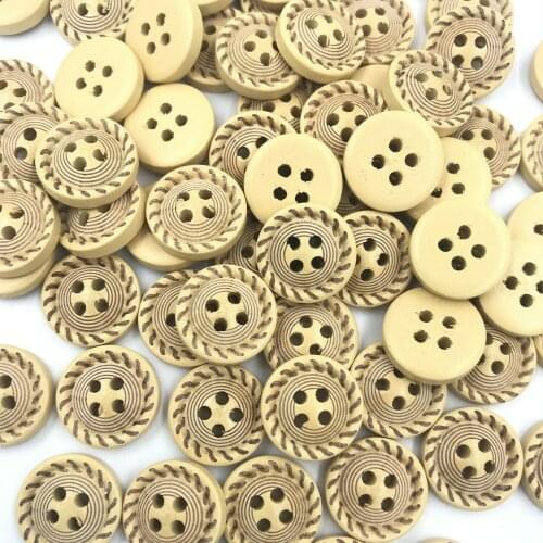 DIY 100pcs Wooden button 4 hole Sewing stitching 15mm Scrapbooking Crafts Size 15mm Thickness 4.5mm Crafts