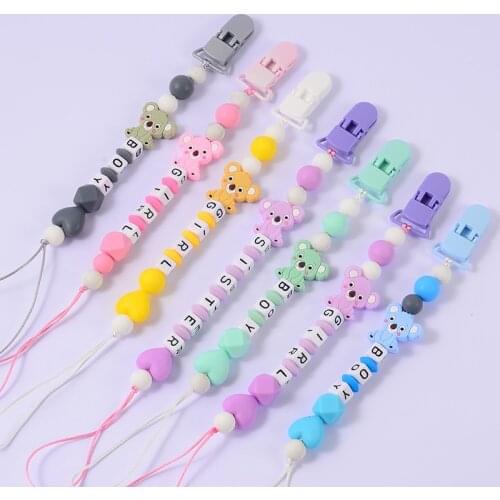 Baby Silicone Pacifier Chain Custom Personalised Name Pacifier Clips Holder Chain Silicone Animal Heart Beads Holder Chain