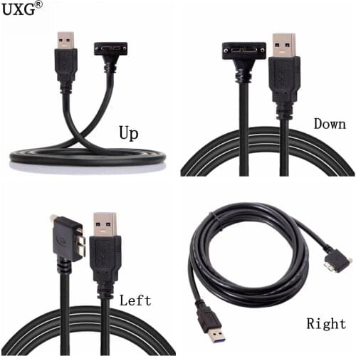 90 Degree Right & Left & Up & Down Angled Micro B USB 3.0 Lock Screw Mount to USB 3.0 USB3.0 A Type Male Data cable 1.2m 3m 5m