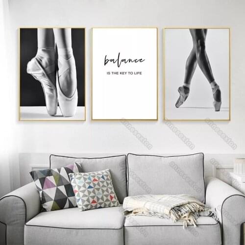 Canvas Painting Posters Graceful Ballet Position and Dancing Shoes Quota Balance Is The Key To Life for Home Rooms Wall Decorati
