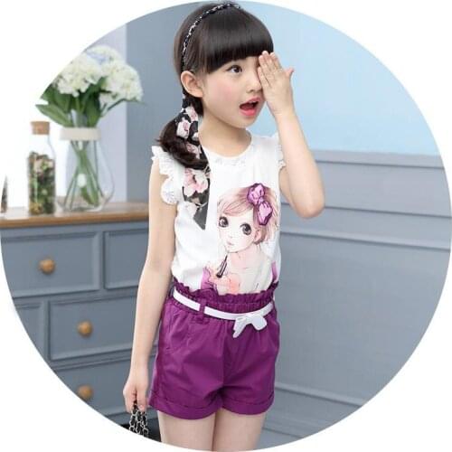 2020 Girl clothes Sets print pattern Embroidery Children Tracksuit kids clothing suit baby Short sleeved t shirt+shorts 2Pcs 10