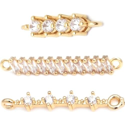 39098)10PCS 19x4.5MM 24K Gold Color Brass and Zircon 2 Holes Connect Charms Pendants Jewelry Making Supplies Diy Accessories