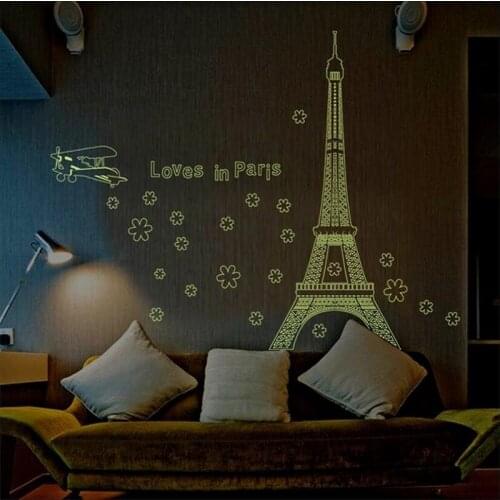 Wall sticker Loves in Paris Night Eiffel Tower glow in the dark Fluorescent Luminous bedroom decor Wall Decals