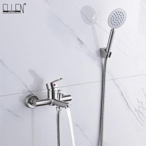 Wall Mounted Bath Shower Faucet With Hand Shower Stainless Steel Brush Nickel Finished Shower Head Shower Faucet Sets ELS401