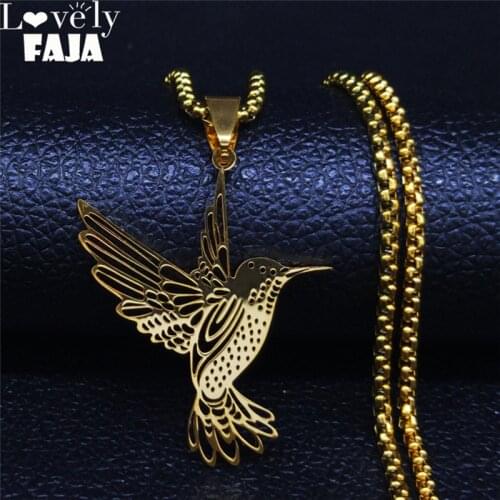 2020 New Hummingbird Stainless Steel Necklaces for Women/Men Gold Color Long Chain Necklace Jewelry collares largos N925S03