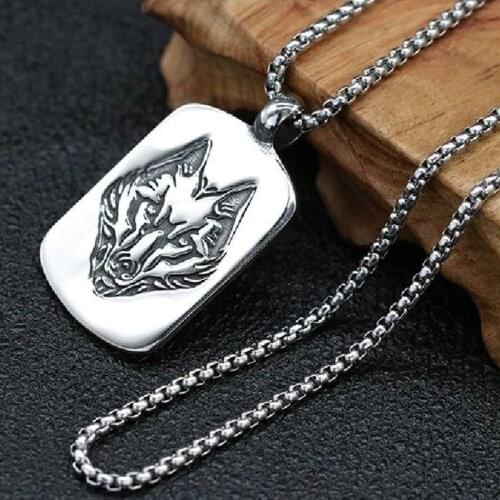 Carving Wolf Head Wild Hunt Animal Metal Amulet Pendant Necklace Blessing Lucky Pendants Stainless Steel Fashion Men Jewelry