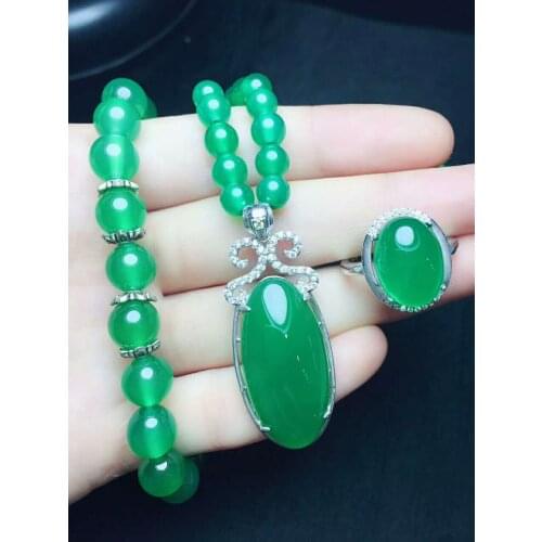 925 silver inlaid natural chalcedony set