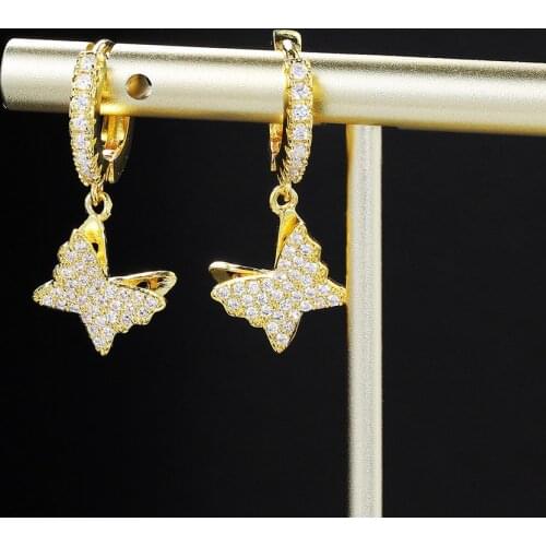 Butterfly Hoop Earrings for Women 2021 Dangle Gold Cartilage Earing Korean Crystal Punk Accesorios Rock Hip Hop Jewelry OHE020