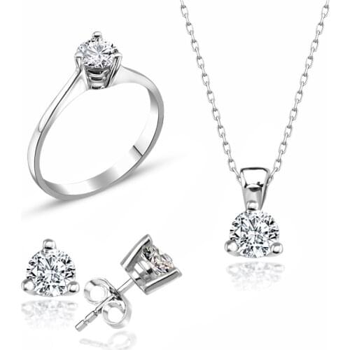 Certified Swarovski Single Stone 925 Silver Set Suit