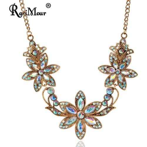 Vintage Statement Womens Necklace Crystal Bauhinia Big Flowers Necklaces & Pendants Maxi Choker Collares Femme Boho Jewelry