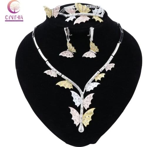 CYNTHIA Dubai Jewelry Sets Necklace Bracelet Butterfly Shape Pendant Earrings Ring Crystal Jewelry Dubai Bridal Wedding Jewelry