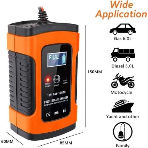 Full Automatic Car Battery Charger 110V to 220V To 12V 6A Intelligent Fast Power Charging Wet Dry Lead Acid Digital LCD Display