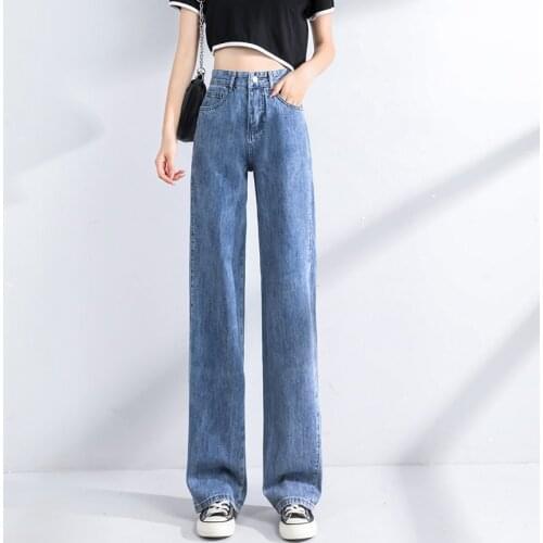 Ladies' Patchwork Mopping Pants Jeans 2021 Autumn Winter High Waist Classic Fashion Casual Straight Pants Ladies Brand Trousers