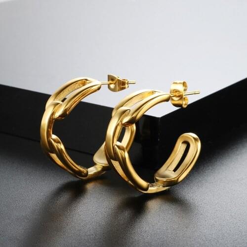 ZMFashion Hip-Hop Casting Earrings Women Men Simple Geometric Stainless Steel Gold Color Hoop Earring Female Jewelry Accessorie
