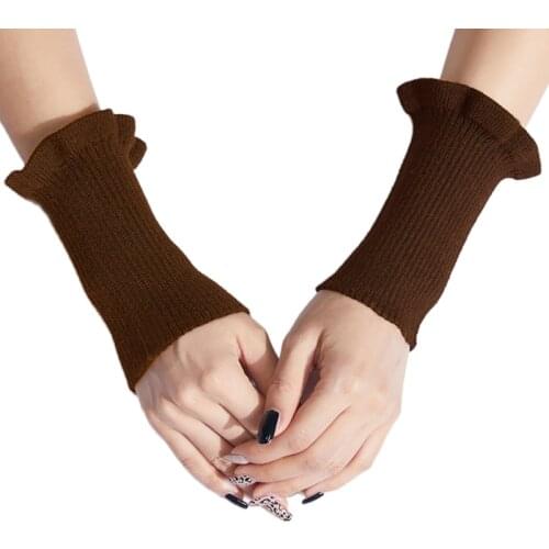 Korean Style Women Ribbed Knitted Fake Sleeves Cuffs Solid Color Winter Autumn Arm Warmers Stretch Ruffles Decorative