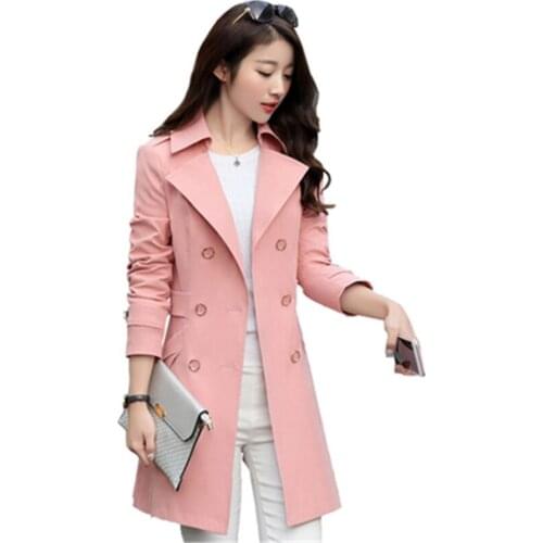 2020 Spring Autumn Trench Coats For Women Slim Wild Medium length Female Windbreaker Coat Double-breasted Tops Casual style 899
