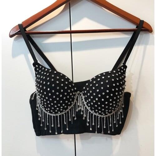 Cupnaya Diamante Frings Tassel Women Sexy Crop Top Bustier Spaghatti Strap Short Corset Dance Clubwear Bralette Camisole Vest