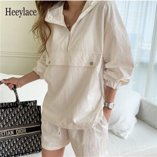 2021 Summer Autumn Tracksuit Womens Suit 2 Pieces Set Hooded Long Sleeve Hoodies And Shorts Female Sets Casual Suits