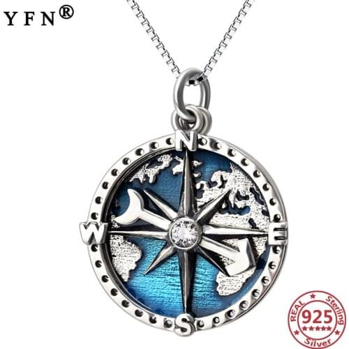 YFN 925 Sterling Silver Travel Navigation Necklace Map Compass Woman Necklace Pendant Silver Chain Women 925 Trendy Jewelry Gift