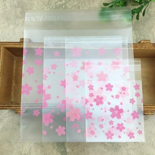1000pcs Frosted translucent ziplock bag Pink cherry blossom self-adhesive bag Cookie Sugar candy packing bags