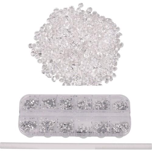 1440Pcs Diamond DIY Nails Rhinestones Crystal Flat with 3000Pcs 3D Acrylic 2mm Rhinestones Gems Studs Nail Art Kit