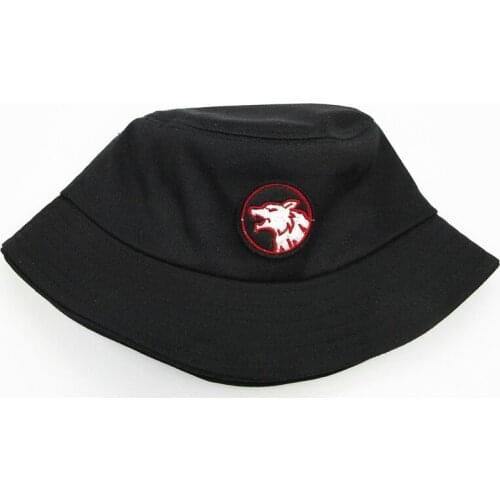 2021 Cartoon Wolf Head Embroidery Cotton Bucket Hat Fisherman Hat Outdoor Travel Hat Sun Cap Hats for Men and Women 253