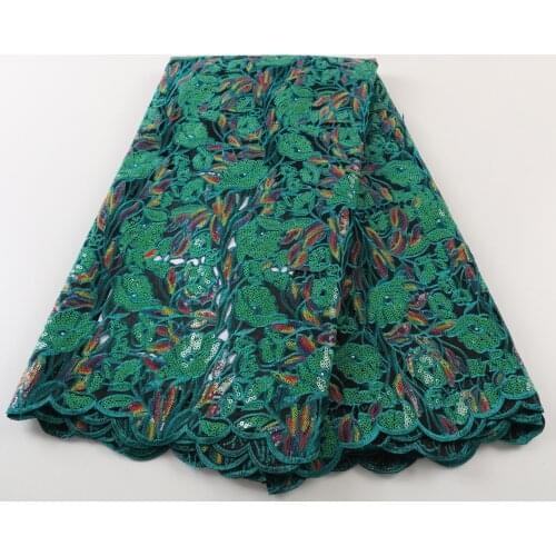 2021 New design French Sequins Lace Fabric African Green Coor Organza Sequins Lace Fabric For Wedding Dress 4041b-2
