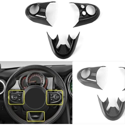 3Pcs Car Steering Wheel Frame Cover Sticker Trim For BMW MINI Cooper F55 F56 2016 2017 2018 2019 2020 Carbon Fiber Decoration