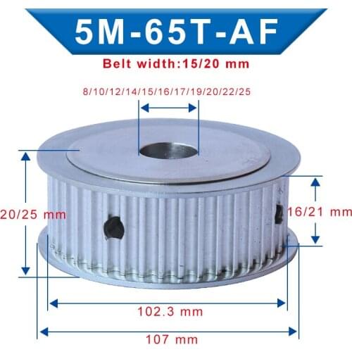 5M-65T Pulley Bore 8/10/12/14/15/16/17/19/20/22/25 mm Aluminum pulley wheel Slot Width 16/21 mm For Width 15/20mm 5M-Timing Belt