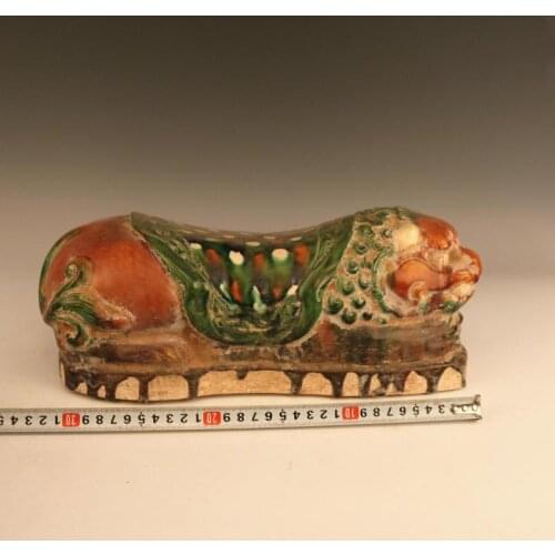 Antique Tang three-color porcelain lion pillow,Hand-painted crafts,Decoration,Collection&Adornment,Free shipping