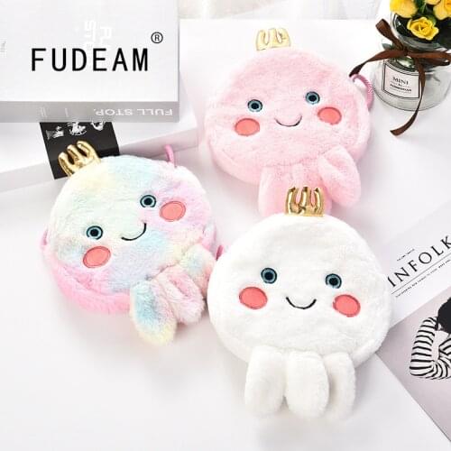 FUDEAM Soft Plush Colorful Octopus Cartoon Children Key Coin Purse Mini Cute Animal Zipper Kid Shoulder Bag Girl Messenger Bag