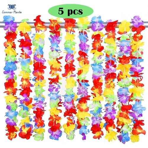5pcs Hawaiian Leis Hula Garland Artificial Flowers 105CM Neck Loop door decoration hawaiian party Silk flower garland necklace