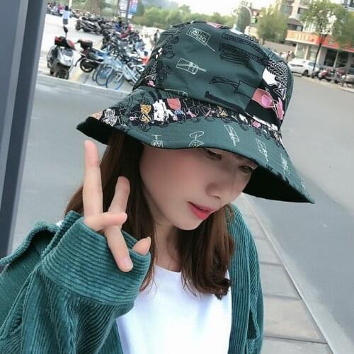 Graffiti Flat Bucket Hat with Coconut Tree Pattern Outdoor Hat cap casquette gorras hip hop fisherman hat fishing sombreros 2019