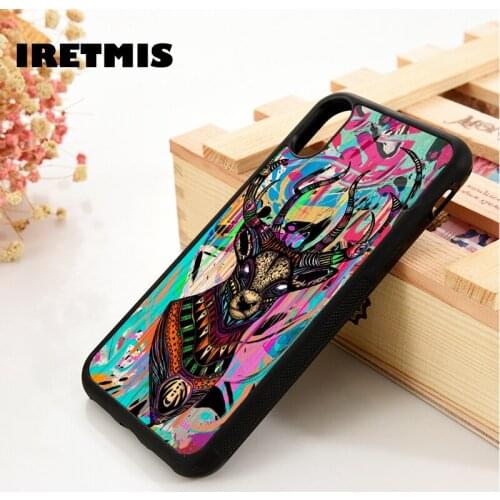Iretmis 5 5S SE 6 6S Soft Silicone phone case cover for iPhone 7 8 plus X Xs 11 Pro Max XR Deer stag watercolour aztec pattern