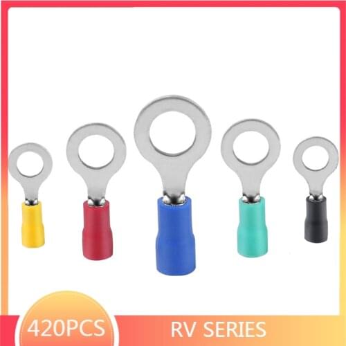 420PCS 10Kinds RV) Ring Terminal Electrical Crimp Connector Kit Set With Box Spade Male Female Wiring Connector Electrical Cord