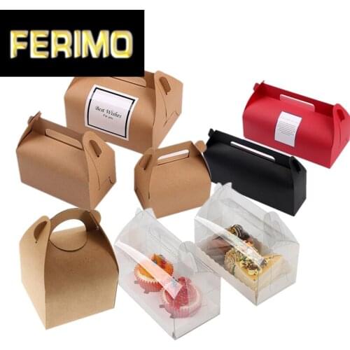 LBSISI Life 10pcs Cake Food Kraft Paper Box With Handle Boxes Christmas Birthday Wedding Party Candy Gift Packing With Sticker