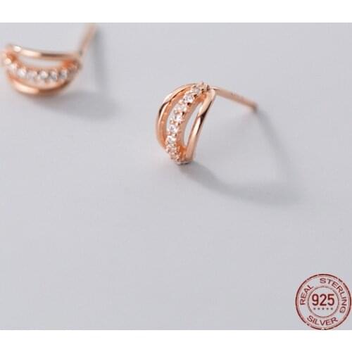 LKO New Fashion Simple 925 Sterling Silver Creative Chic Letter C-shaped Stud Earrings for Women Party Jewelry Ornaments