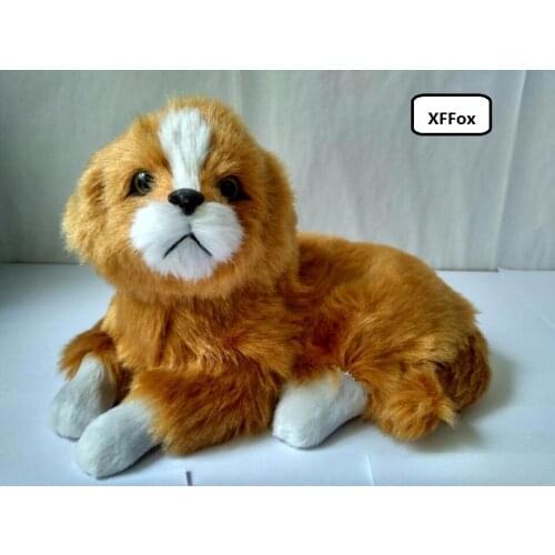 Cute real life lying dog model plastic&furs yellow dog doll gift about 20x12x13cm xf1527