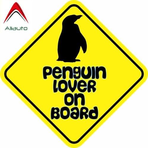 Aliauto Lovely Car Sticker Penguin Lover on Board Warning Mark Reflective Cover Scratch PVC Decal for VW Nissan Suzuki,12cm*12cm
