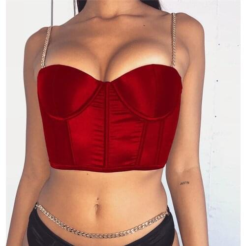 Fashion golden metal chains crop tops bra Ballroom Costume Stage Party Club Push Up Bustier Crop Tops Corset Bralette tops F1954