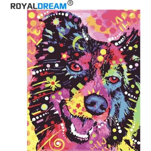 ROYALDREAM Abstract Painted Dog Painting By Numbers Canvas Painting Home Wall Art Picture For Living Room Unique Gift