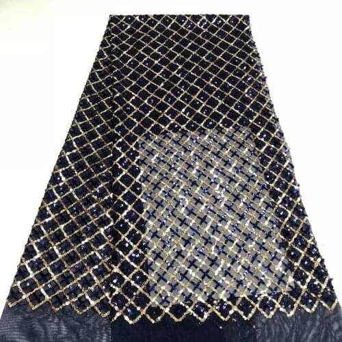 Nigerian Mesh Net Lace Fabric African Sequence Sequins Lace Fabric High Quality French Mesh Tulle Lace Fabric With Gridding Sew