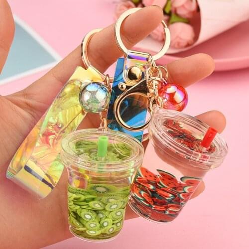 New Kiwi Watermelon Key Chain Quicksand Liquid Floating Bottle Fruit Keyring Backpack Car Pendant Keyfob for Women Couple